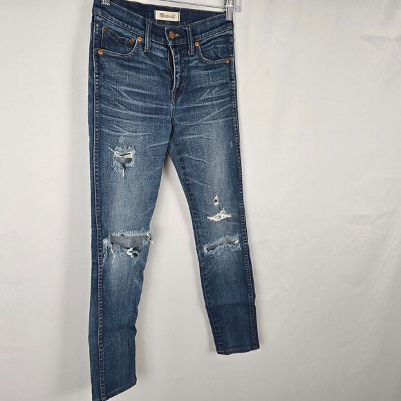 Madewell Jeans Women's 24 Blue 9" High Riser Skinny Skinny Medium Wash Distress - Picture 13 of 16